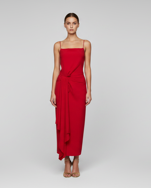 Maxi dress rojo asimetric