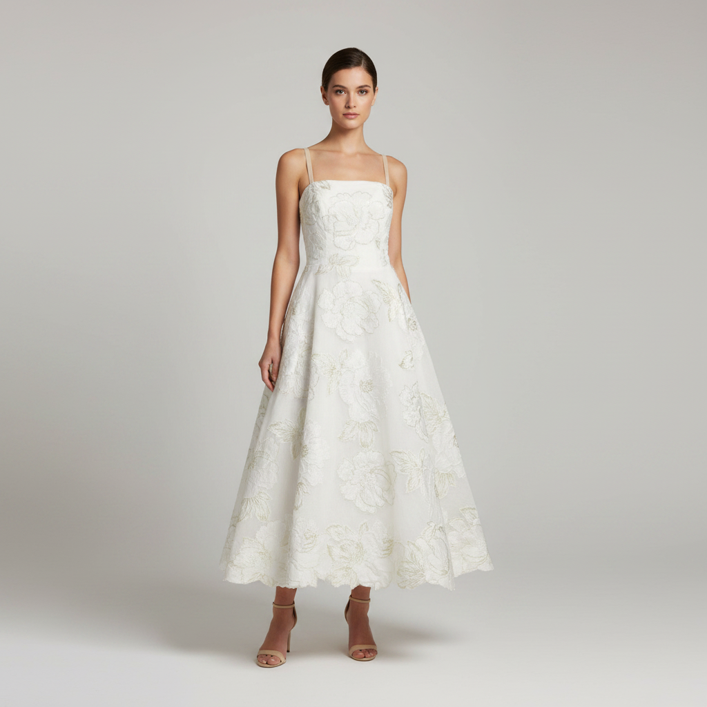 Vestido bordado midi de fiesta blanco