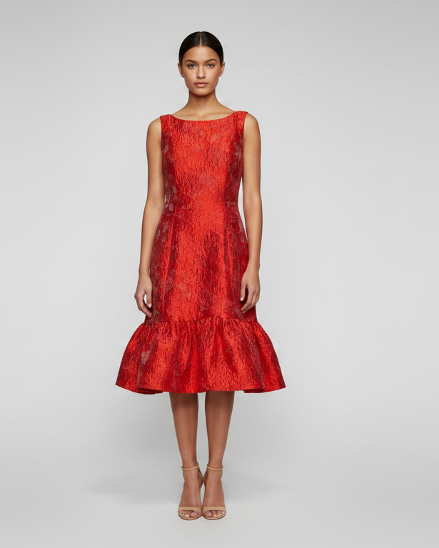 Orange & red midi dress