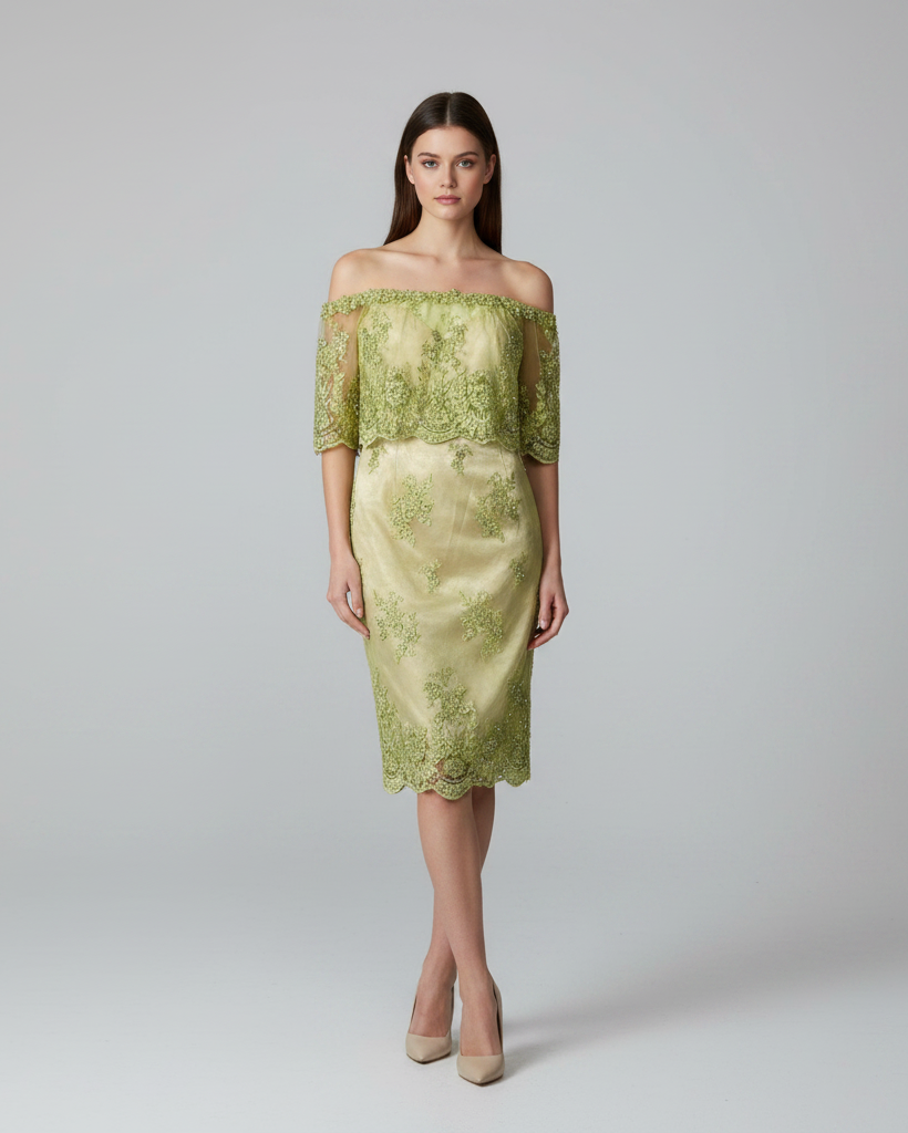 Midi dress verde recamado