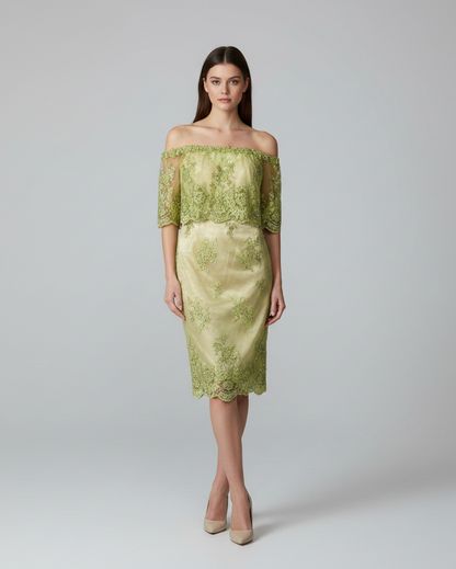 Midi dress verde recamado