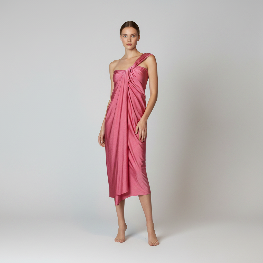 Vestido medio hombro rosado