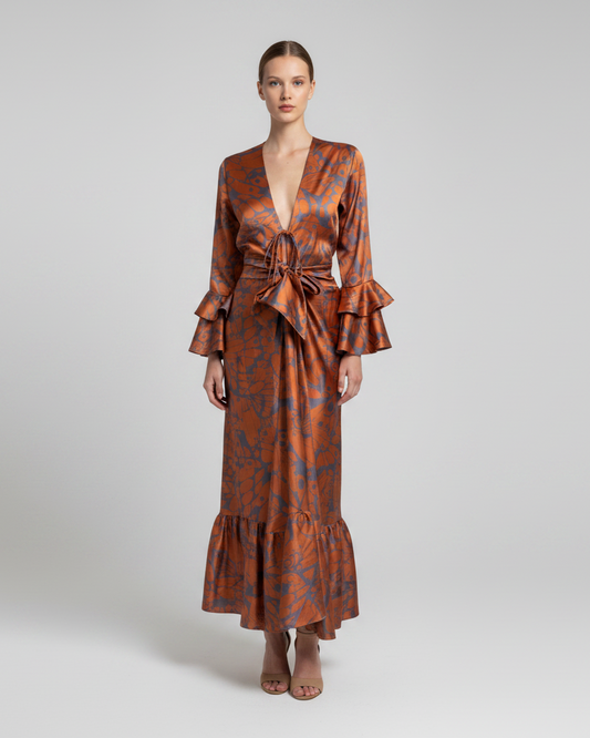 Maxi dress naranja con lila