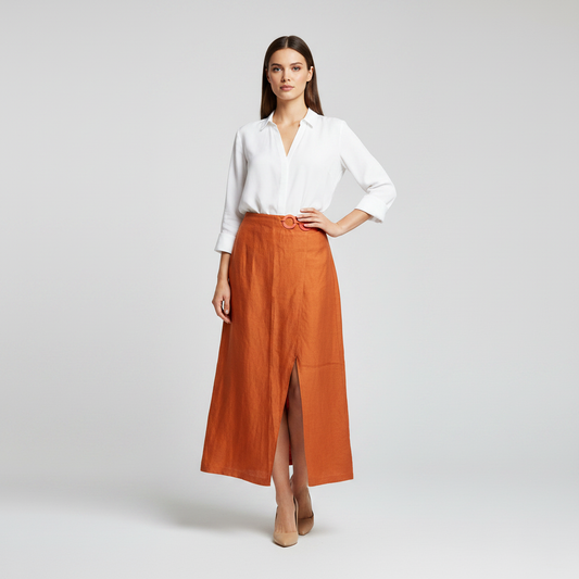 Falda midi naranja