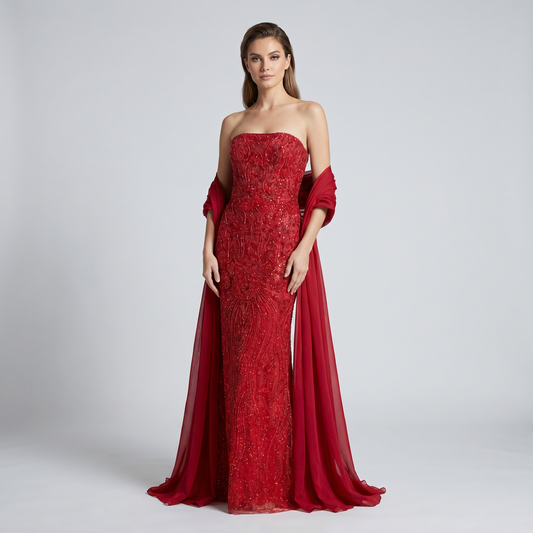 Vestido straple rojo con perdería