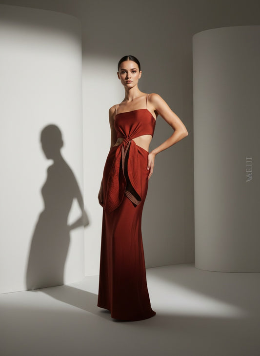 vestido lazo terracota