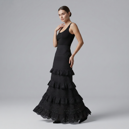 maxi falda negra con boleros