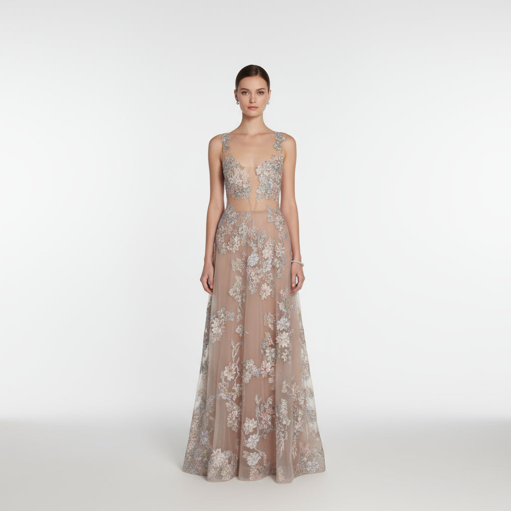 Vestido de fiesta apliques florales