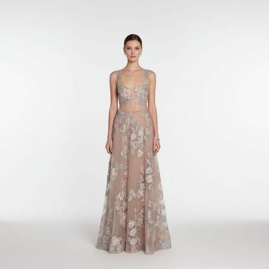 Vestido de fiesta apliques florales