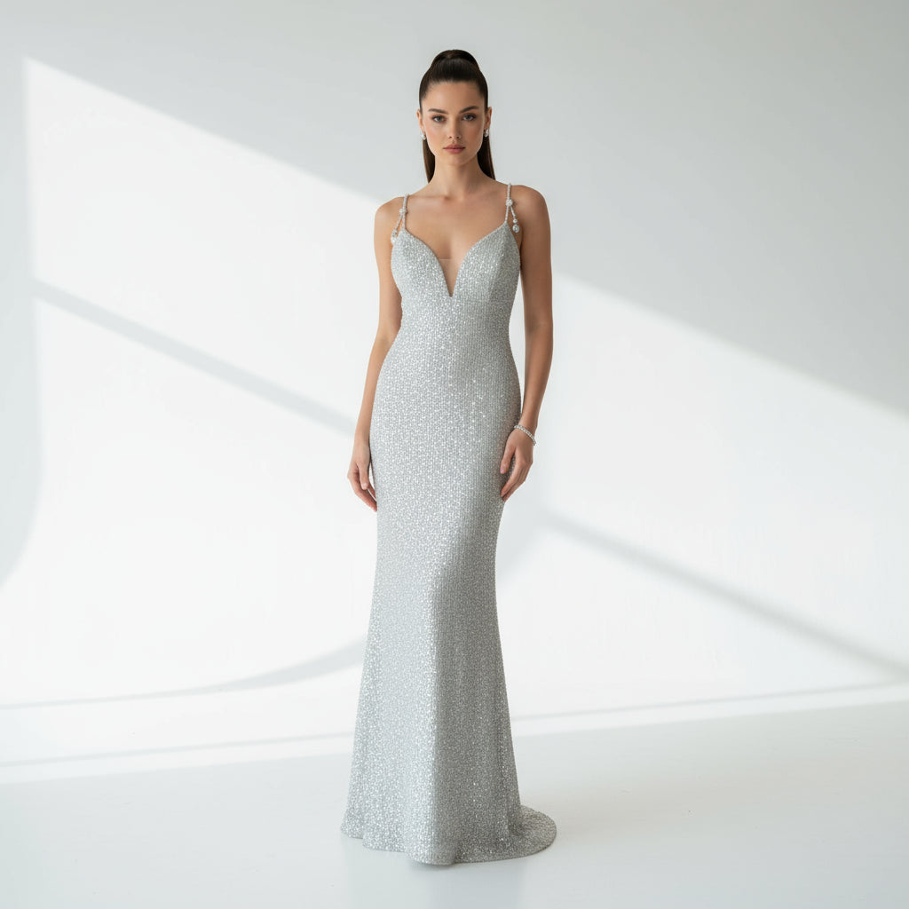 Vestido fiesta plata