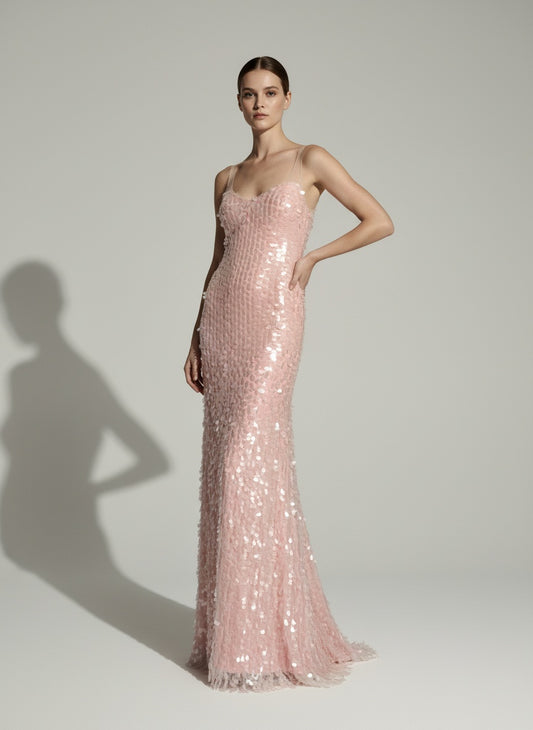 Vestido maxi salmon