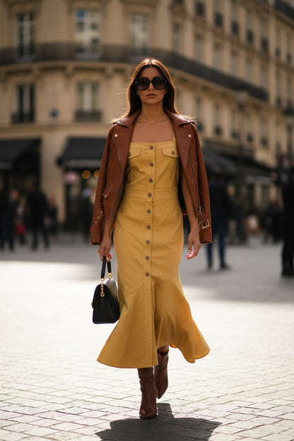 Vestido maxi mostaza