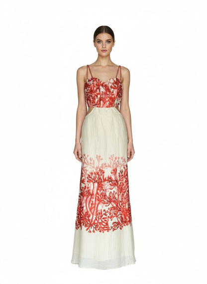 Vestido largo flores rojas