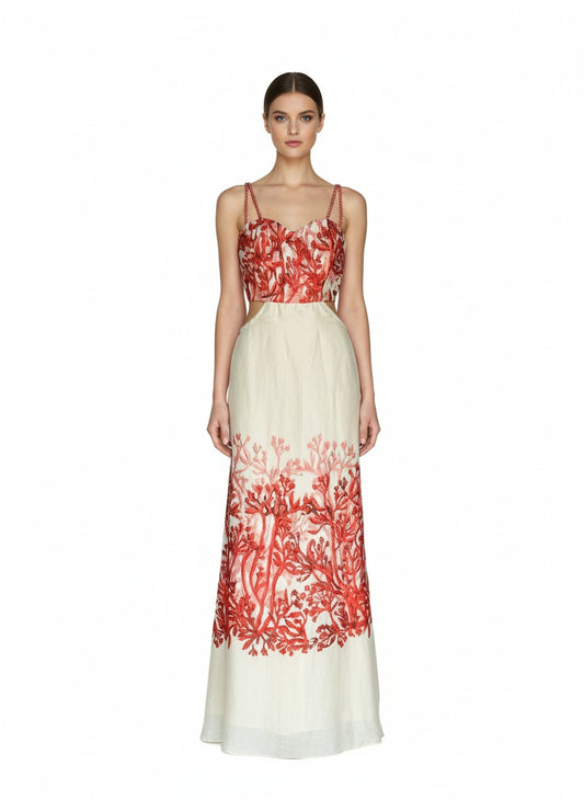 Vestido largo flores rojas
