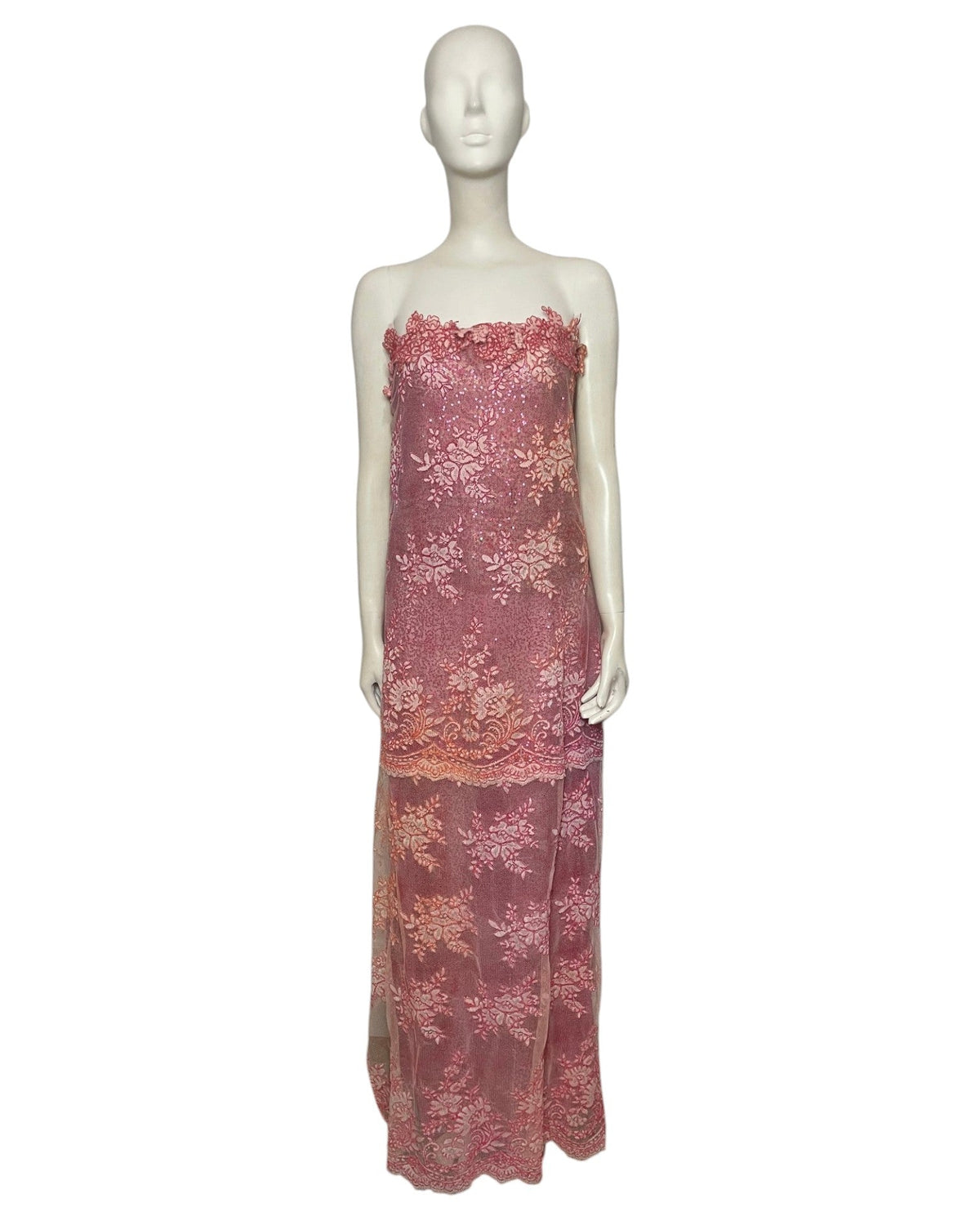 Vestido maxi apliques rosados