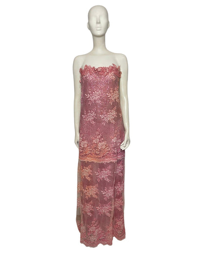 Vestido maxi apliques rosados