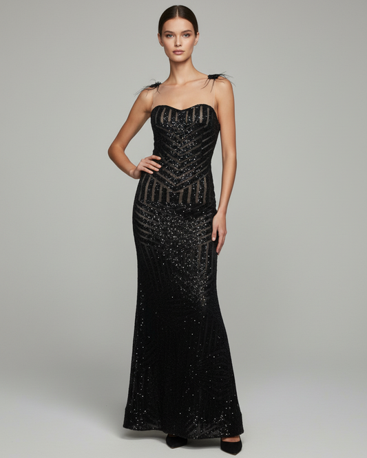 Vestido de fiesta recamado negro