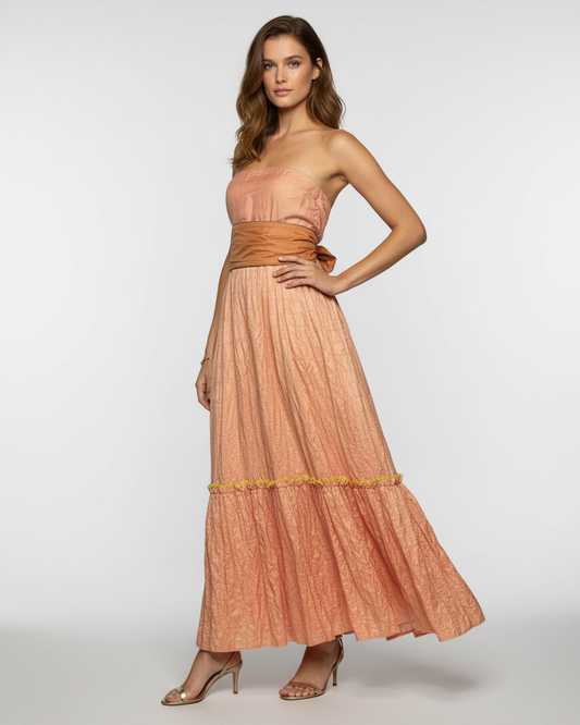 Vestido maxi naranja con fajón