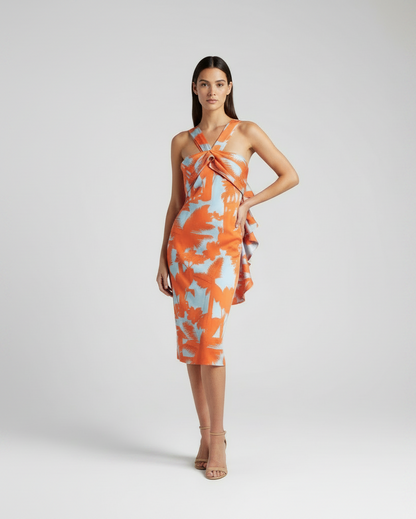 Vestido naranja hojas