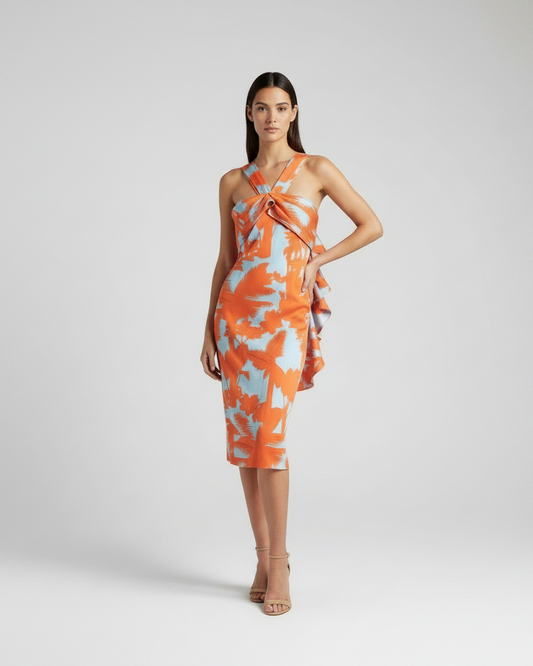 Vestido naranja hojas