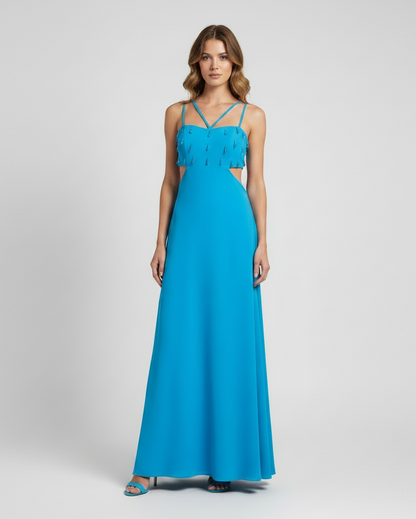 Vestido maxi piedras azul
