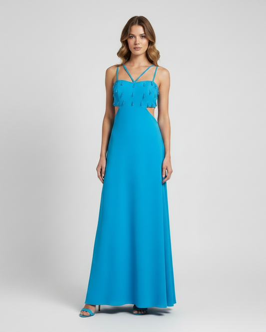 Vestido maxi piedras azul
