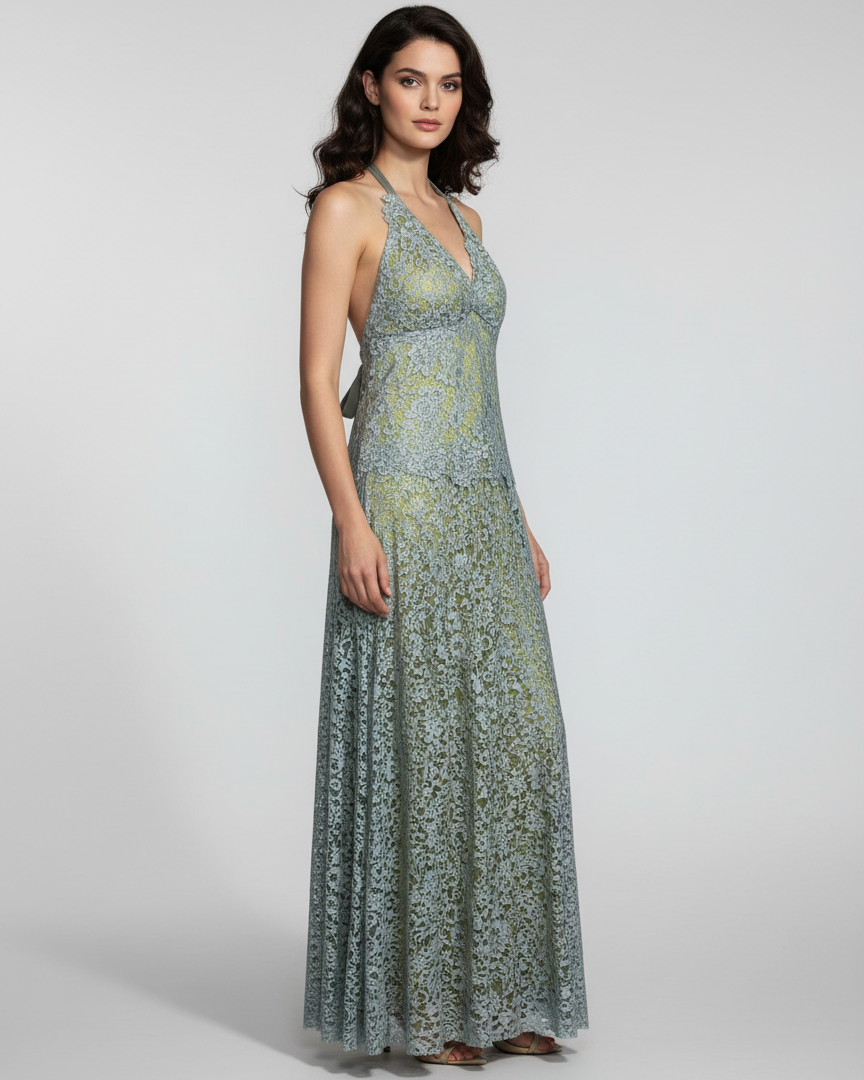 Vestido maxi fiesta encaje azul